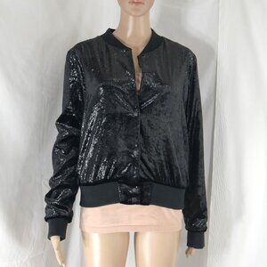 Bailey 44 “Rite of Night” Black Sequin Velvet Bomber Jacket Women’s Medium